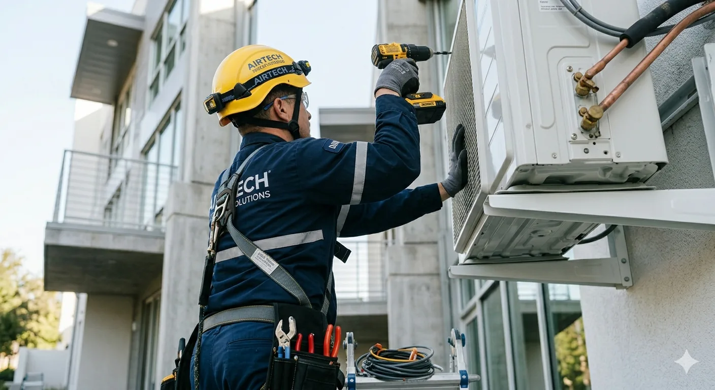 Buitenunits geplaatst op plat dak